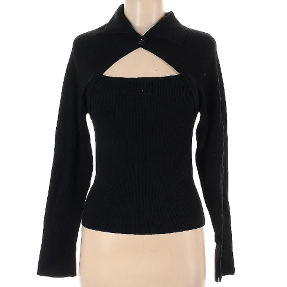 Skies are Blue Long Sleeve Rib Knit Shrug Sweater w/ Collar Size S